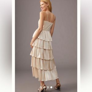 Anthropologie Endless Rose Midi Cream Satin Bridal Dress Size M